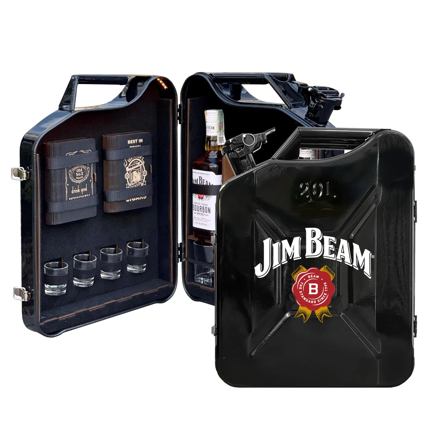 Kanisterbar Minibar 20 L Jim Bean mit Zigarren Box Halb Tür
