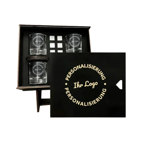 Individuell graviertes Whiskybox-Set - 4 Gläser im Holzetui