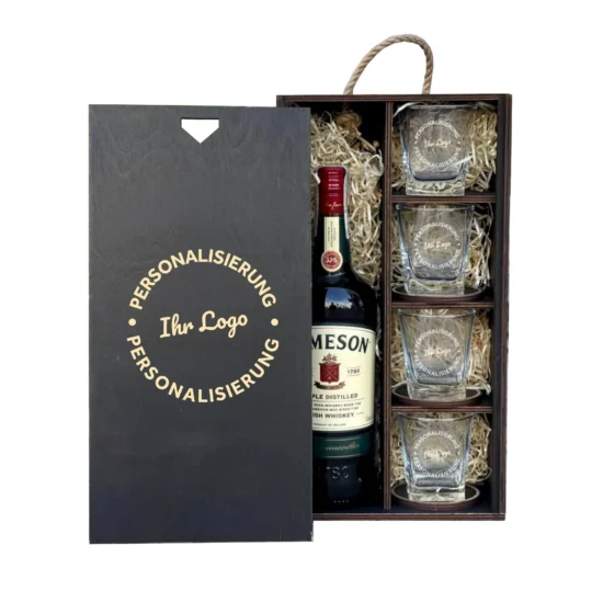 Individuell graviertes Whisky Box-Set - 4 Gläser im Holzetui - personalisiertes Geschenk für Männer