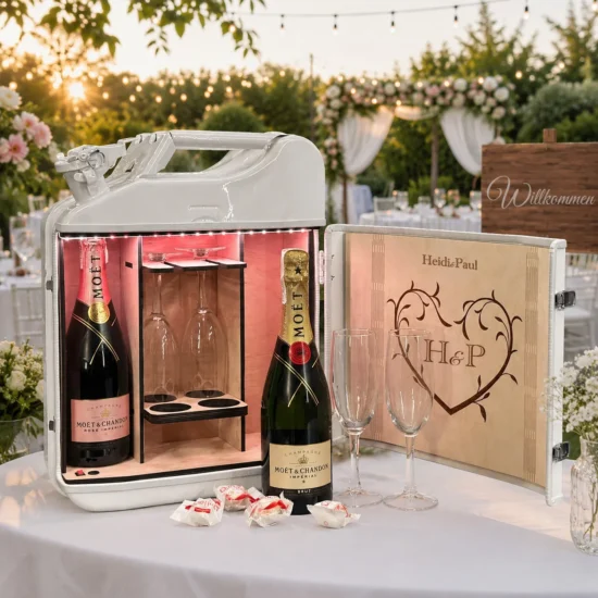 personalisierte geschenk kanister bar mit Champagne zur hochzeit